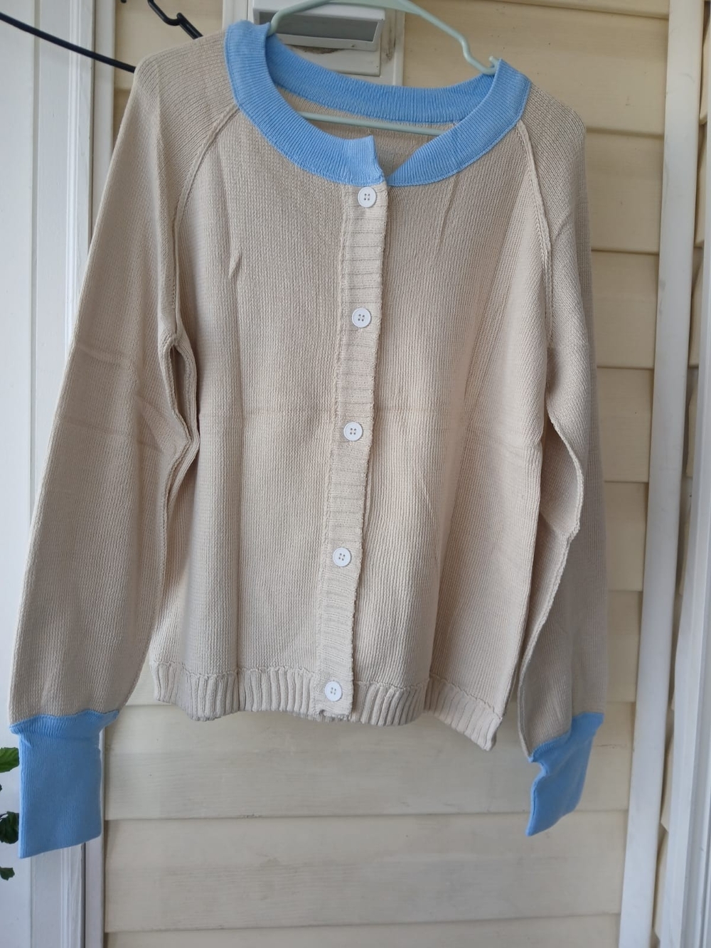 & Other Stories Cream Cardigan with Light Blue Trim